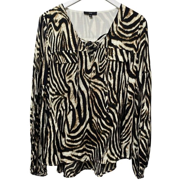 FATE Zebra Blouse Large Womens Top Rayon Animal Print Long Sleeve NWOT - Picture 2 of 13